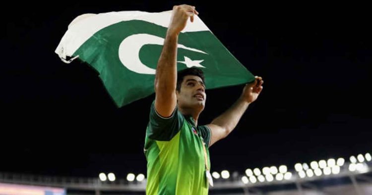 Arshad Nadeem of Pakistan competes in men's javelin throw at World Athletics Championships in Budapest on August 27, 2023.